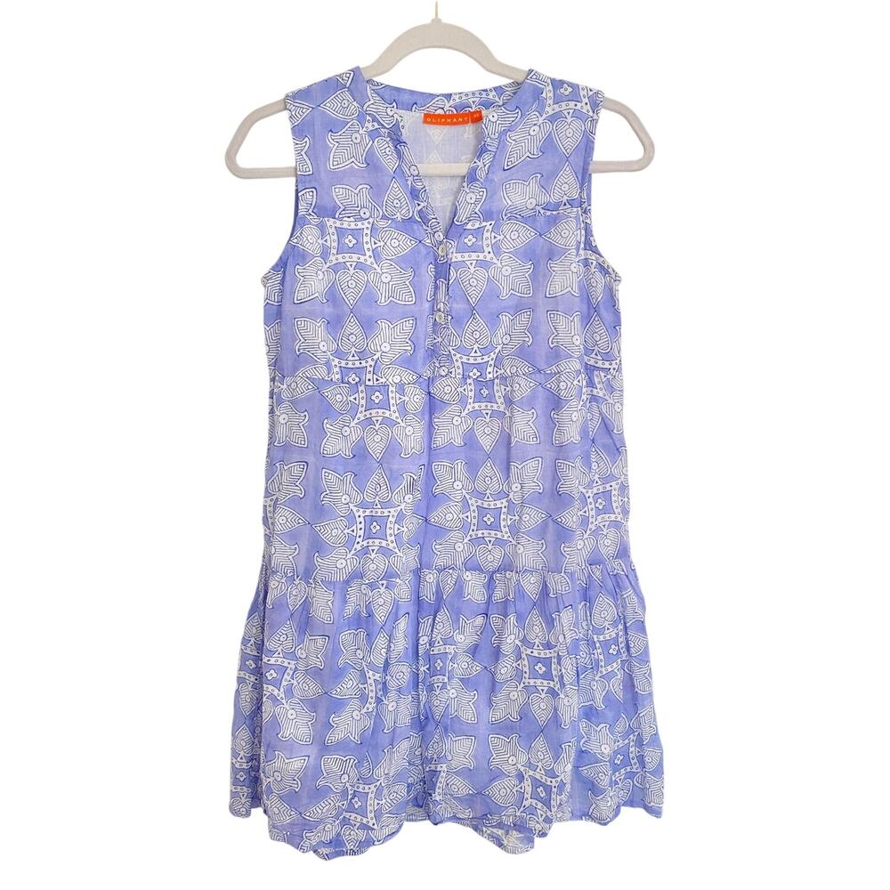 OLIPHANT Tuckernuck Blue White Short Sleeveless Mini Block Print Dress XS